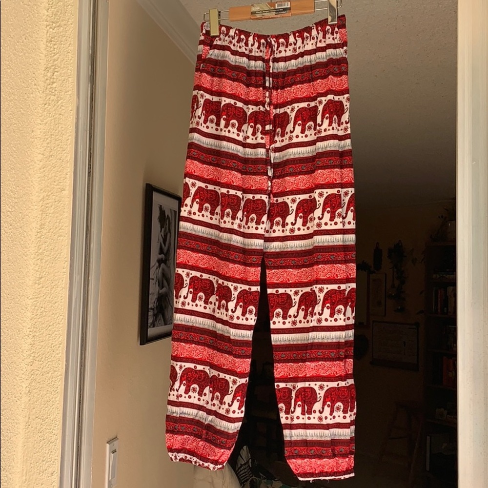 Red elephant harem pants